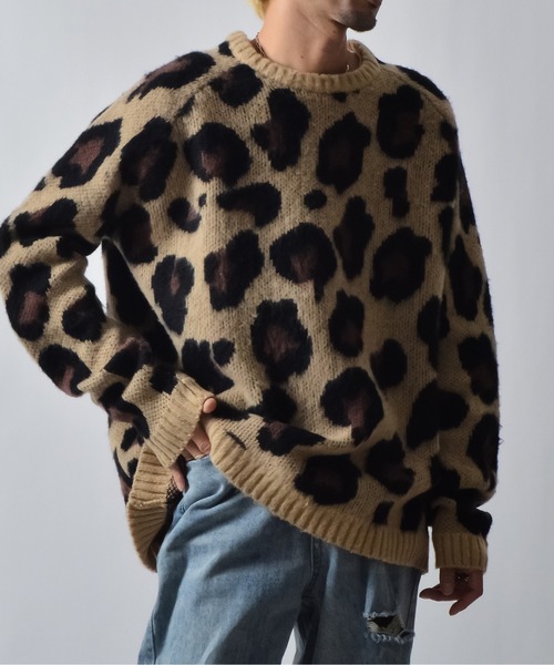 DOUBLE STEAL（ダブルスティール）の「DSクルーネックショートシャギーレオパードニット（ニット/セーター・メンズ・ベージュ・LARGE/MEDIUM）」の2枚目の写真