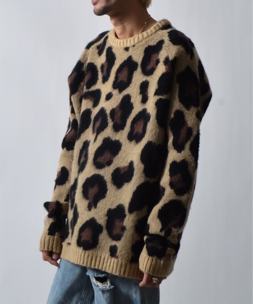 DOUBLE STEAL（ダブルスティール）の「DSクルーネックショートシャギーレオパードニット（ニット/セーター・メンズ・ベージュ・LARGE/MEDIUM）」の6枚目の写真