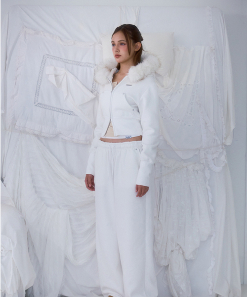 セール】Fur Slim Rivet Hood Zip-up [Ivory]（パーカー）｜ROSEFRANTZ