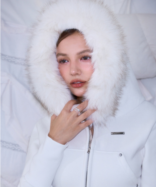 セール】Fur Slim Rivet Hood Zip-up [Ivory]（パーカー）｜ROSEFRANTZ