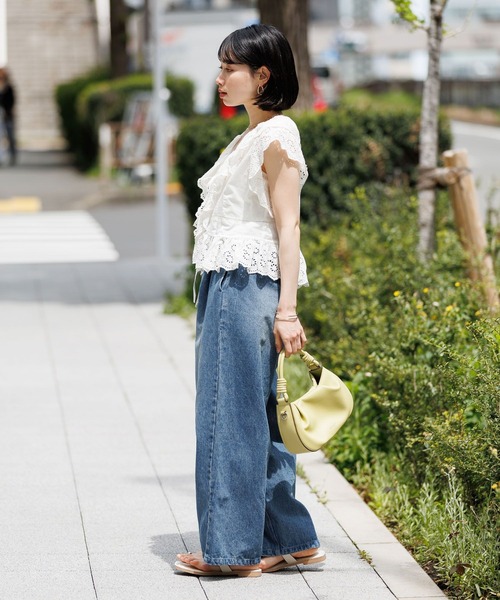 BAYFLOW（ベイフロー）の「[WEB限定/本格見えなのに楽ちん]デニムイージーパンツ（デニムパンツ・レディース・オフホワイト/サックスブルー/インディゴブルー・SMALL/MEDIUM/LARGE/X-SMALL）」の6枚目の写真