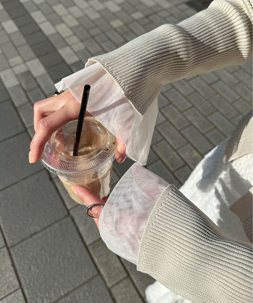 PILIT（ピリット）の「袖チュール切り替えロンTee（Tシャツ/カットソー・レディース・オフホワイト/ブラック・MEDIUM）」の18枚目の写真