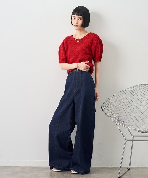 MYLÁN パフスリーブ 赤 ニットセーター ミニミニストア miniministore ニットセーターパフスリーブニット