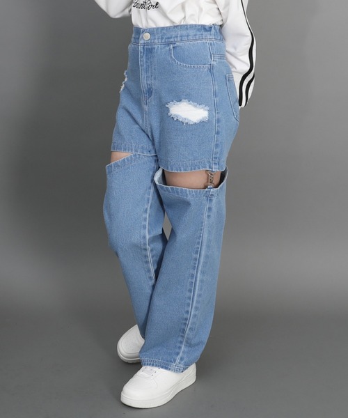 PINKHUNT（ピンクハント）の「PINKHUNT 2wayダメージデニムロングパンツ 1315K（デニムパンツ・キッズ・ホワイト/ブルー/ブラック・120cm/130cm/140cm/150cm/160cm）」の3枚目の写真