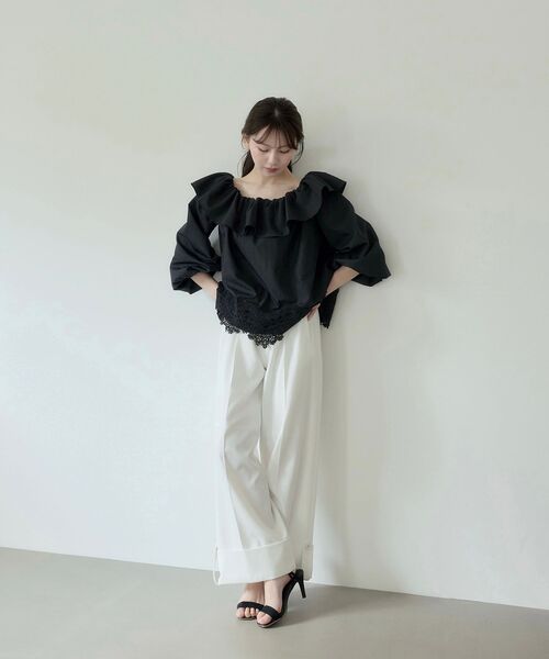 cle blatt(クレブラット)の「ロールアップワイドパンツ(その他パンツ・レディース・オフホワイト/ネイビー・MEDIUM/SMALL)」の4枚目の写真