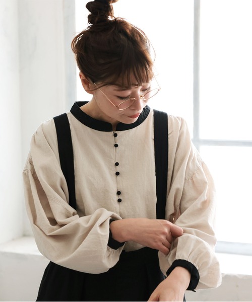 soulberry(ソウルベリー)の「ふた色ブラウス(シャツ/ブラウス・レディース・グレイッシュベージュ・M/L/LL/3L/4L/5L)」の15枚目の写真