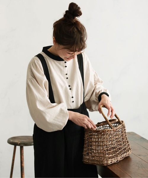 soulberry(ソウルベリー)の「ふた色ブラウス(シャツ/ブラウス・レディース・グレイッシュベージュ・M/L/LL/3L/4L/5L)」の11枚目の写真