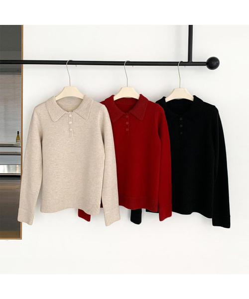 VASCARA(バスカラ)の「Essential Snap Collar Knitwear (3colors)(ニット/セーター・レディース・ブラック/レッド/ベージュ・FREE)」の6枚目の写真
