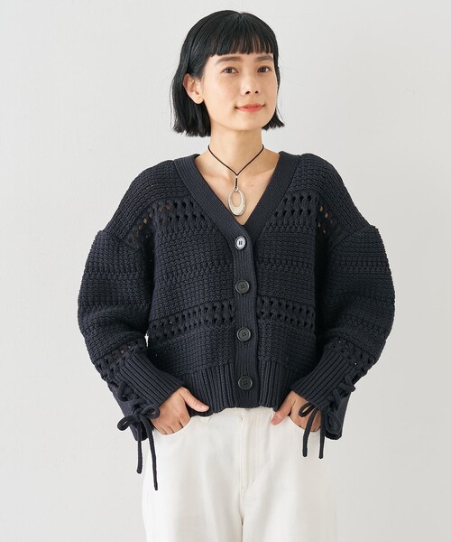 collex（コレックス）の「袖口レースアップ2WAYカーディガン（カーディガン/ボレロ・レディース・ネイビー/オフホワイト・フリー）」の2枚目の写真