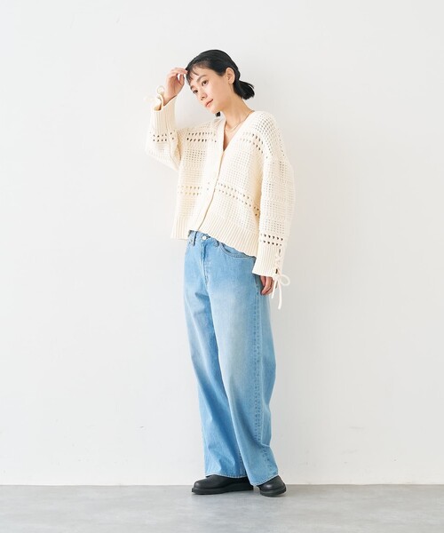 collex（コレックス）の「袖口レースアップ2WAYカーディガン（カーディガン/ボレロ・レディース・ネイビー/オフホワイト・フリー）」の4枚目の写真