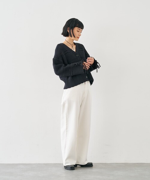 collex（コレックス）の「袖口レースアップ2WAYカーディガン（カーディガン/ボレロ・レディース・ネイビー/オフホワイト・フリー）」の19枚目の写真