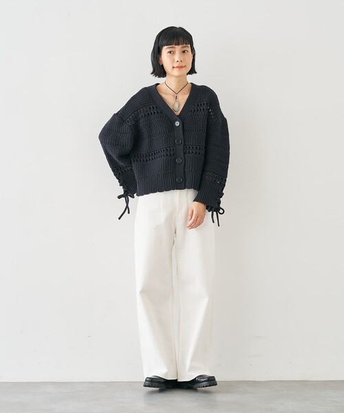 collex（コレックス）の「袖口レースアップ2WAYカーディガン（カーディガン/ボレロ・レディース・ネイビー/オフホワイト・フリー）」の17枚目の写真