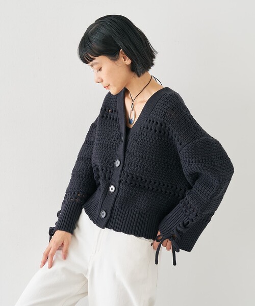 collex（コレックス）の「袖口レースアップ2WAYカーディガン（カーディガン/ボレロ・レディース・ネイビー/オフホワイト・フリー）」の19枚目の写真