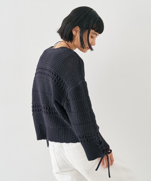 collex（コレックス）の「袖口レースアップ2WAYカーディガン（カーディガン/ボレロ・レディース・ネイビー/オフホワイト・フリー）」の22枚目の写真