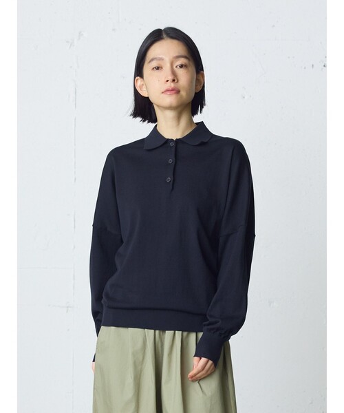 MidiUmi(ミディウミ)の「MidiUmi ワイドニットポロ(シャツ/ブラウス・レディース・ネイビー/オフホワイト/ブラック・FREE)」の3枚目の写真