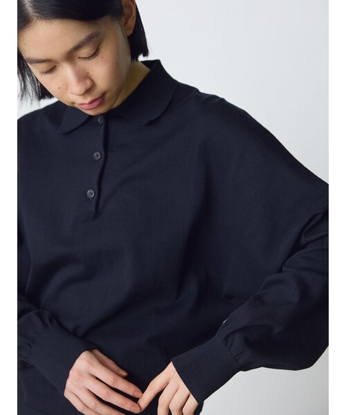 MidiUmi(ミディウミ)の「MidiUmi ワイドニットポロ(シャツ/ブラウス・レディース・ネイビー/オフホワイト/ブラック・FREE)」の11枚目の写真