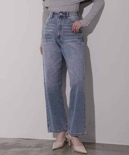nouvellemoi(ヌーベルモイ)の「デニムストレートパンツ(デニムパンツ・レディース・ブラック/サックスブルー/ブルー/インディゴブルー・M)」の2枚目の写真