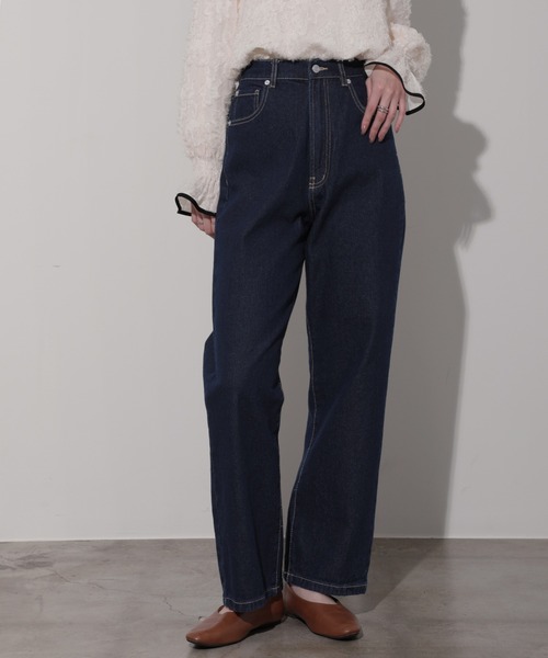 nouvellemoi(ヌーベルモイ)の「デニムストレートパンツ(デニムパンツ・レディース・ブラック/サックスブルー/ブルー/インディゴブルー・M)」の3枚目の写真