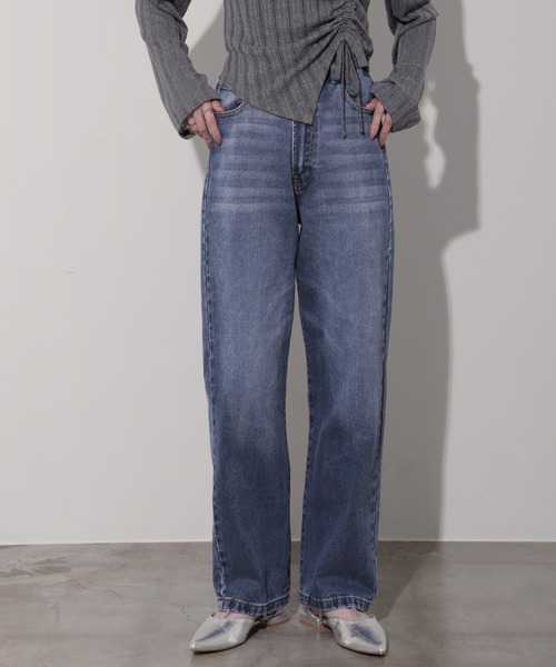 nouvellemoi(ヌーベルモイ)の「デニムストレートパンツ(デニムパンツ・レディース・ブラック/サックスブルー/ブルー/インディゴブルー・M)」の4枚目の写真