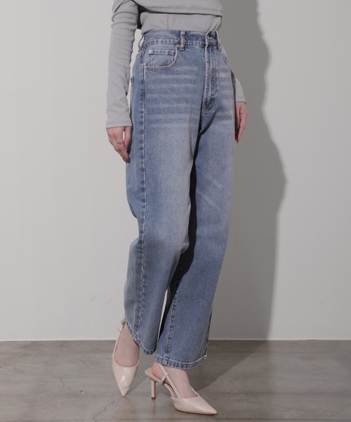 nouvellemoi(ヌーベルモイ)の「デニムストレートパンツ(デニムパンツ・レディース・ブラック/サックスブルー/ブルー/インディゴブルー・M)」の5枚目の写真