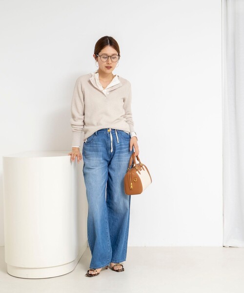 NOLLEY’S(ノーリーズ)の「《手洗い可能》ギマポリコットンワッフルヘンリーネックプルオーバー(ニット/セーター・レディース・グレイッシュベージュ/ブラック/ホワイト・FREE)」の11枚目の写真