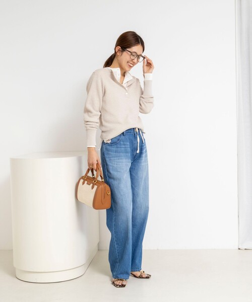 NOLLEY’S(ノーリーズ)の「《手洗い可能》ギマポリコットンワッフルヘンリーネックプルオーバー(ニット/セーター・レディース・グレイッシュベージュ/ブラック/ホワイト・FREE)」の13枚目の写真