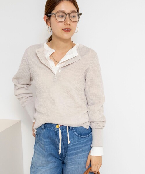 NOLLEY’S(ノーリーズ)の「《手洗い可能》ギマポリコットンワッフルヘンリーネックプルオーバー(ニット/セーター・レディース・グレイッシュベージュ/ブラック/ホワイト・FREE)」の17枚目の写真
