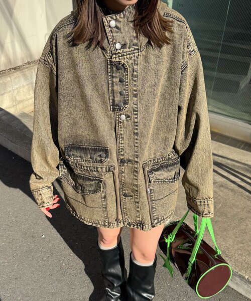 CIAOPANIC(チャオパニック)の「【ANTI WARP /アンチワープ】デニムスモッグフーディジャケット(デニムジャケット・レディース・ブラウン/インディゴブルー/イエロー/ブラック・FREE)」の4枚目の写真