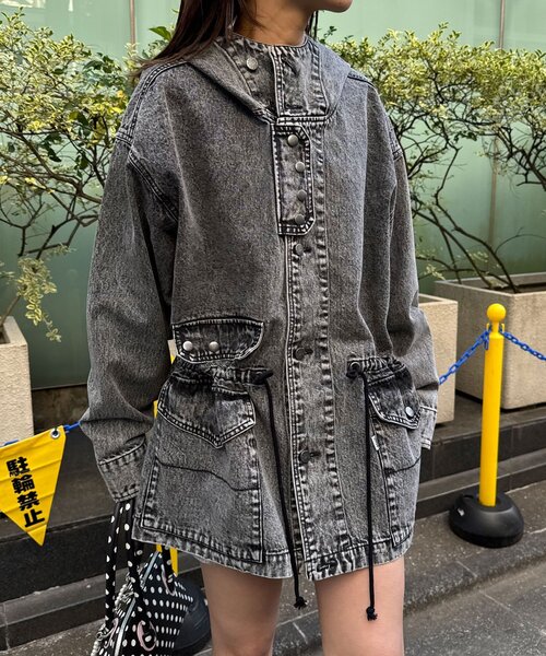 CIAOPANIC(チャオパニック)の「【ANTI WARP /アンチワープ】デニムスモッグフーディジャケット(デニムジャケット・レディース・ブラウン/インディゴブルー/イエロー/ブラック・FREE)」の5枚目の写真