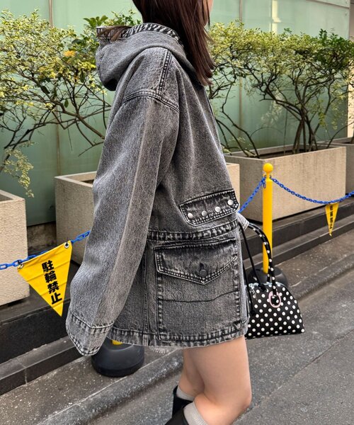 CIAOPANIC(チャオパニック)の「【ANTI WARP /アンチワープ】デニムスモッグフーディジャケット(デニムジャケット・レディース・ブラウン/インディゴブルー/イエロー/ブラック・FREE)」の6枚目の写真