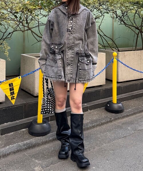 CIAOPANIC(チャオパニック)の「【ANTI WARP /アンチワープ】デニムスモッグフーディジャケット(デニムジャケット・レディース・ブラウン/インディゴブルー/イエロー/ブラック・FREE)」の9枚目の写真