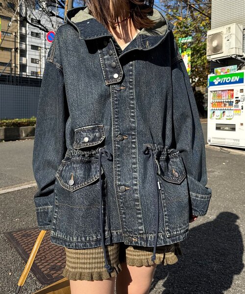 CIAOPANIC(チャオパニック)の「【ANTI WARP /アンチワープ】デニムスモッグフーディジャケット(デニムジャケット・レディース・ブラウン/インディゴブルー/イエロー/ブラック・FREE)」の18枚目の写真