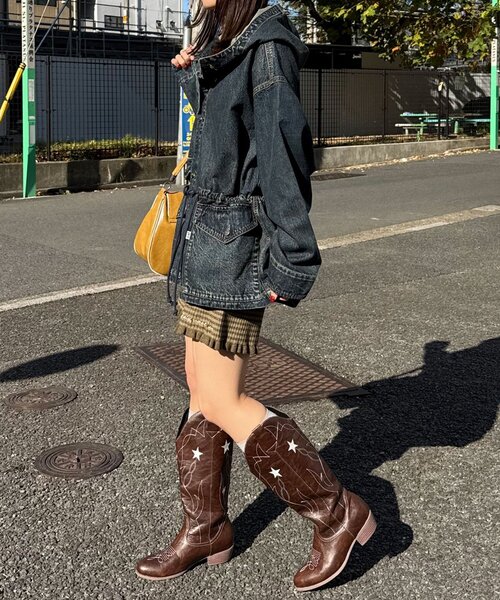 CIAOPANIC(チャオパニック)の「【ANTI WARP /アンチワープ】デニムスモッグフーディジャケット(デニムジャケット・レディース・ブラウン/インディゴブルー/イエロー/ブラック・FREE)」の22枚目の写真