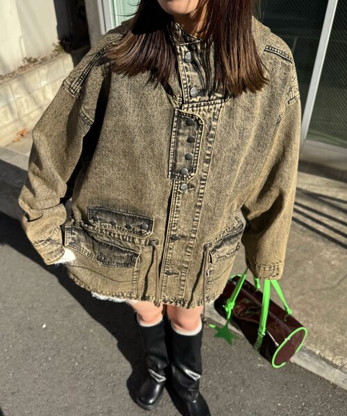 CIAOPANIC(チャオパニック)の「【ANTI WARP /アンチワープ】デニムスモッグフーディジャケット(デニムジャケット・レディース・ブラウン/インディゴブルー/イエロー/ブラック・FREE)」の17枚目の写真