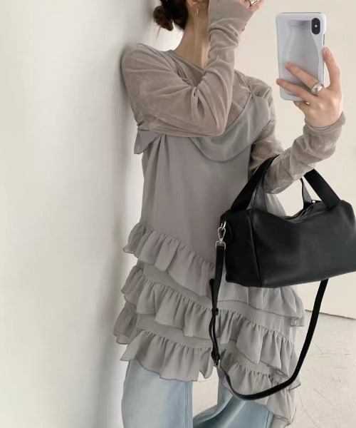 FREE STYLISTS(フリー スタイリスト)の「YUGA_YGMC Korean-style tiered ruffle camisole(ドレス・レディース・ホワイト/ブラック/グレー・FREE)」の15枚目の写真