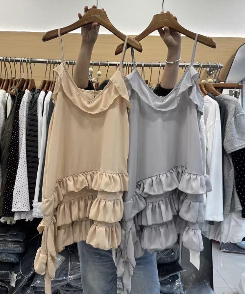 FREE STYLISTS(フリー スタイリスト)の「YUGA_YGMC Korean-style tiered ruffle camisole(ドレス・レディース・ホワイト/ブラック/グレー・FREE)」の12枚目の写真