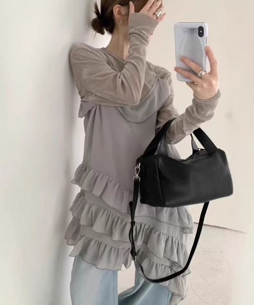 FREE STYLISTS(フリー スタイリスト)の「YUGA_YGMC Korean-style tiered ruffle camisole(ドレス・レディース・ホワイト/ブラック/グレー・FREE)」の17枚目の写真