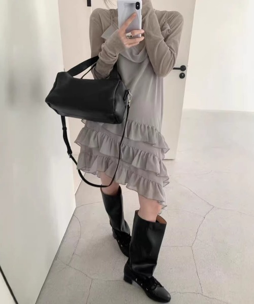 FREE STYLISTS(フリー スタイリスト)の「YUGA_YGMC Korean-style tiered ruffle camisole(ドレス・レディース・ホワイト/ブラック/グレー・FREE)」の8枚目の写真
