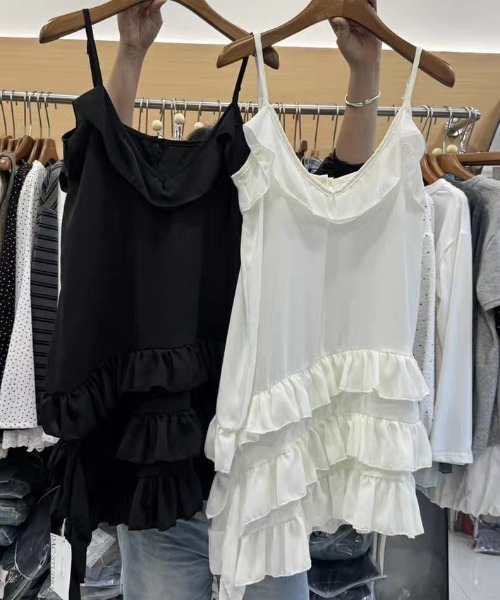 FREE STYLISTS(フリー スタイリスト)の「YUGA_YGMC Korean-style tiered ruffle camisole(ドレス・レディース・ホワイト/ブラック/グレー・FREE)」の11枚目の写真