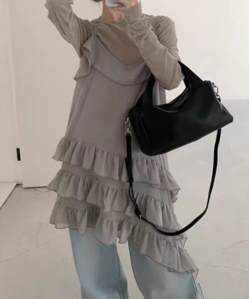 FREE STYLISTS(フリー スタイリスト)の「YUGA_YGMC Korean-style tiered ruffle camisole(ドレス・レディース・ホワイト/ブラック/グレー・FREE)」の16枚目の写真