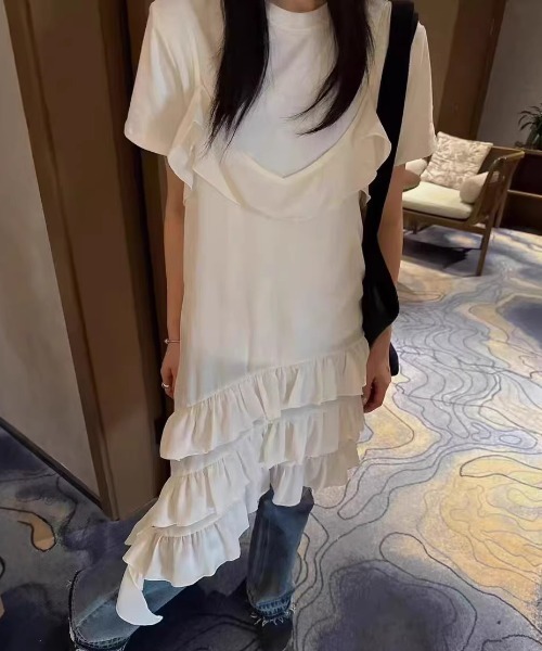 FREE STYLISTS(フリー スタイリスト)の「YUGA_YGMC Korean-style tiered ruffle camisole(ドレス・レディース・ホワイト/ブラック/グレー・FREE)」の9枚目の写真