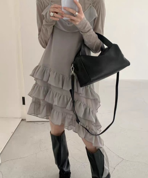 FREE STYLISTS(フリー スタイリスト)の「YUGA_YGMC Korean-style tiered ruffle camisole(ドレス・レディース・ホワイト/ブラック/グレー・FREE)」の5枚目の写真
