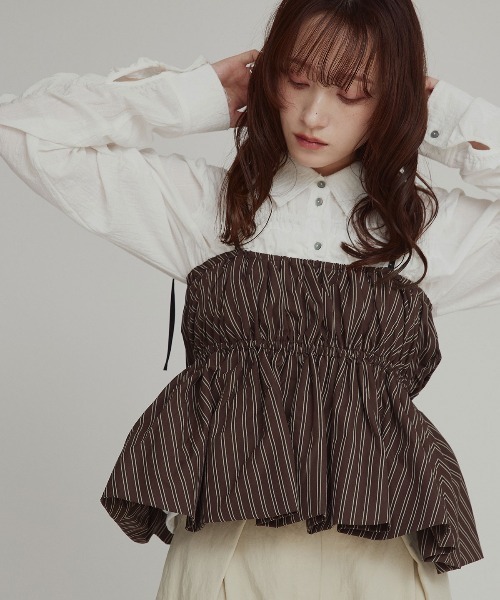 W:Huku(フーク)の「【W:Huku / ブロードストライプ】ペプラム ビスチェ キャミソール / Broad-Striped Peplum Camisole(キャミソール・レディース・ブラック/ブラウン/ブルー/ベージュ・FREE)」の2枚目の写真