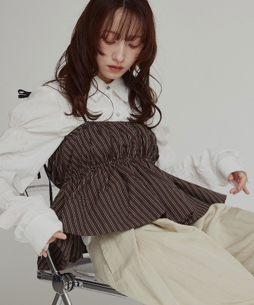 W:Huku(フーク)の「【W:Huku / ブロードストライプ】ペプラム ビスチェ キャミソール / Broad-Striped Peplum Camisole(キャミソール・レディース・ブラック/ブラウン/ブルー/ベージュ・FREE)」の5枚目の写真