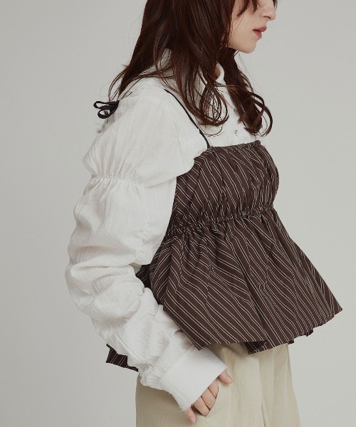 W:Huku(フーク)の「【W:Huku / ブロードストライプ】ペプラム ビスチェ キャミソール / Broad-Striped Peplum Camisole(キャミソール・レディース・ブラック/ブラウン/ブルー/ベージュ・FREE)」の7枚目の写真
