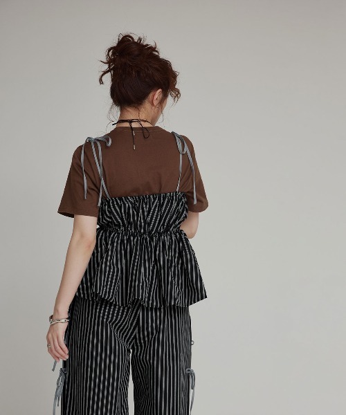 W:Huku(フーク)の「【W:Huku / ブロードストライプ】ペプラム ビスチェ キャミソール / Broad-Striped Peplum Camisole(キャミソール・レディース・ブラック/ブラウン/ブルー/ベージュ・FREE)」の8枚目の写真