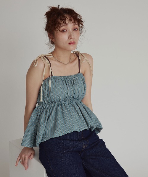 W:Huku(フーク)の「【W:Huku / ブロードストライプ】ペプラム ビスチェ キャミソール / Broad-Striped Peplum Camisole(キャミソール・レディース・ブラック/ブラウン/ブルー/ベージュ・FREE)」の16枚目の写真