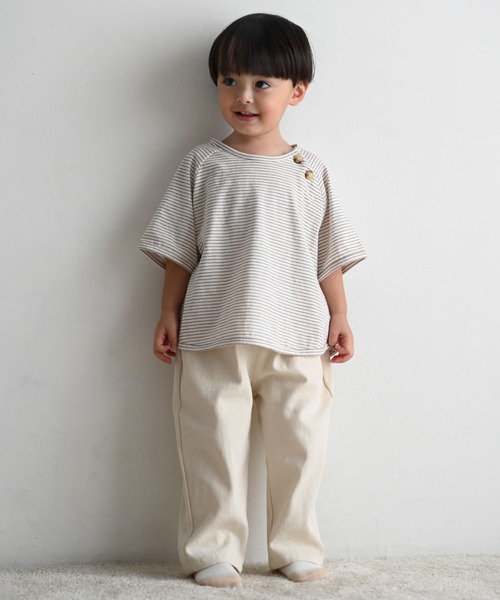 PUPPAPUPO（プッパプーポ）の「ラグラン 半袖 Tシャツ ボーダー（Tシャツ/カットソー・キッズ・ホワイト×ブラック/ホワイト×ブルー/ホワイト×ブラウン・110/100/90/80）」の4枚目の写真