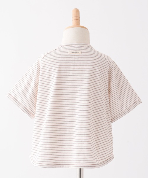 PUPPAPUPO（プッパプーポ）の「ラグラン 半袖 Tシャツ ボーダー（Tシャツ/カットソー・キッズ・ホワイト×ブラック/ホワイト×ブルー/ホワイト×ブラウン・110/100/90/80）」の8枚目の写真