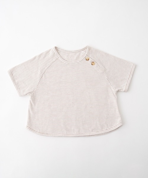 PUPPAPUPO（プッパプーポ）の「ラグラン 半袖 Tシャツ ボーダー（Tシャツ/カットソー・キッズ・ホワイト×ブラック/ホワイト×ブルー/ホワイト×ブラウン・110/100/90/80）」の9枚目の写真